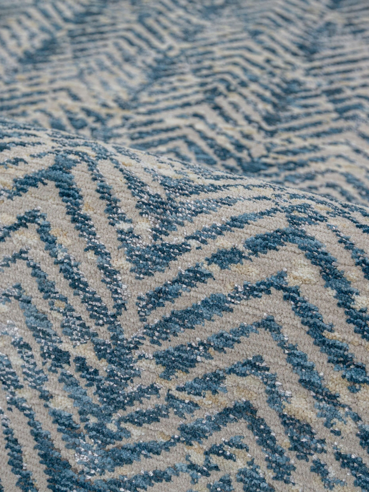 Teppich Natur-Blau rechteckig Polyester Raumgestaltung Inneneinrichtung CROAL_