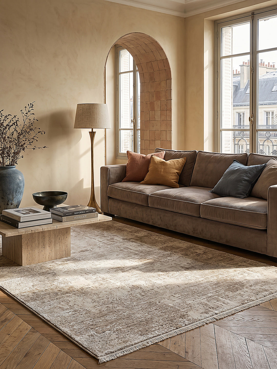 Teppich Beige rechteckig im modernen Wohnzimmer_