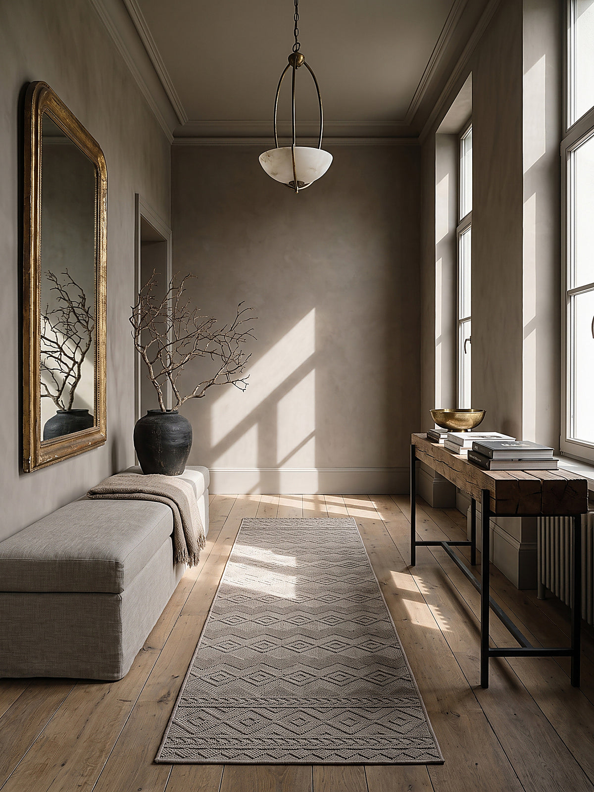 Teppich Beige Läufer im modernen Wohnzimmer_