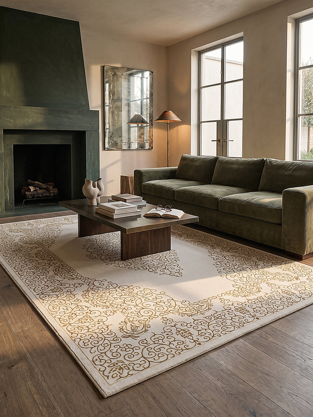 Teppich Creme rechteckig im modernen Wohnzimmer_