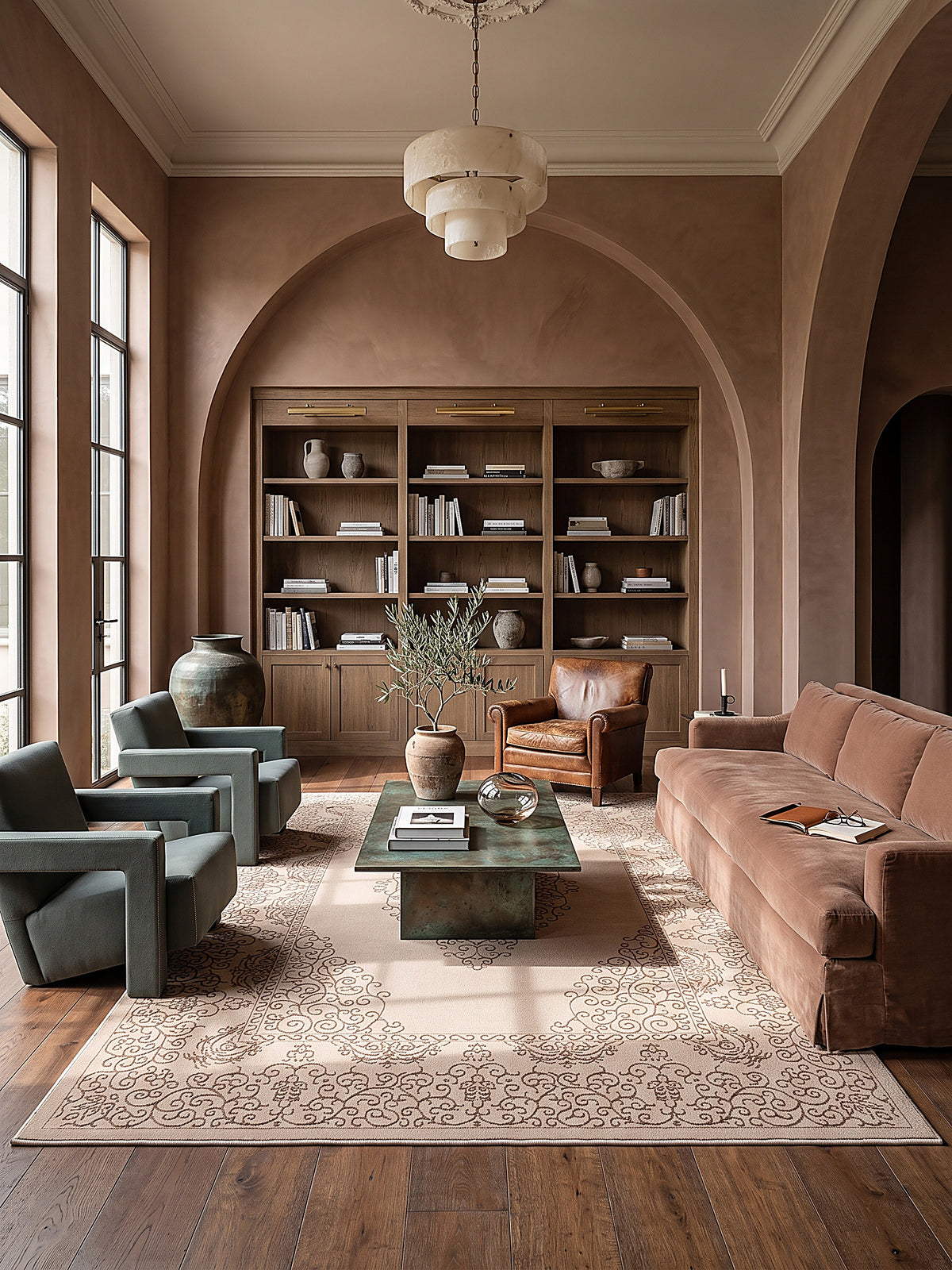 Teppich Beige rechteckig im modernen Wohnzimmer_