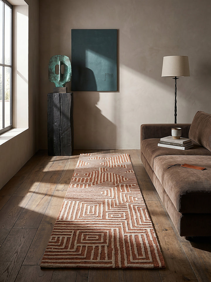 Teppich Terrakotta Läufer als Wandteppich Wanddekoration Textilkunst Interior Design_