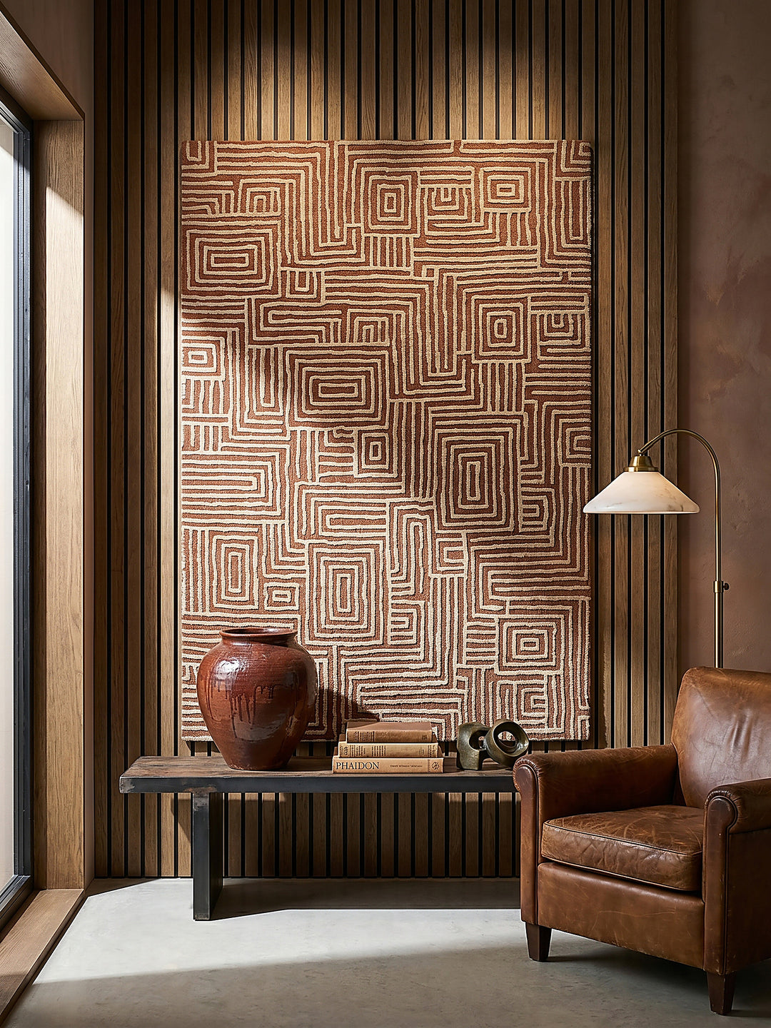 Teppich Terrakotta rechteckig als Wandteppich Wanddekoration Textilkunst Interior Design_