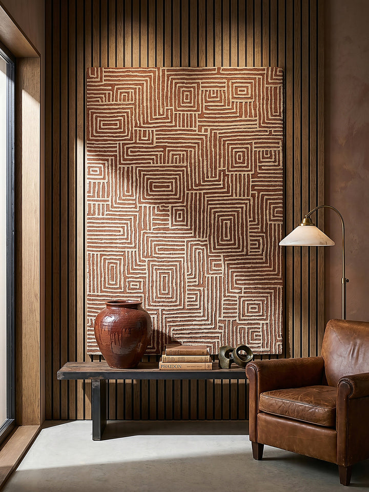 Teppich Terrakotta rechteckig als Wandteppich Wanddekoration Textilkunst Interior Design_