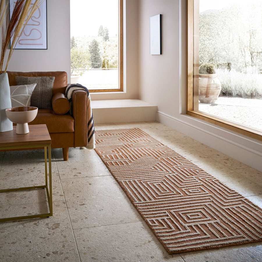 Teppich Kurzflor Labyrinth Muster - Geometrisch - Wohnzimmer_Terrakotta_Läufer_