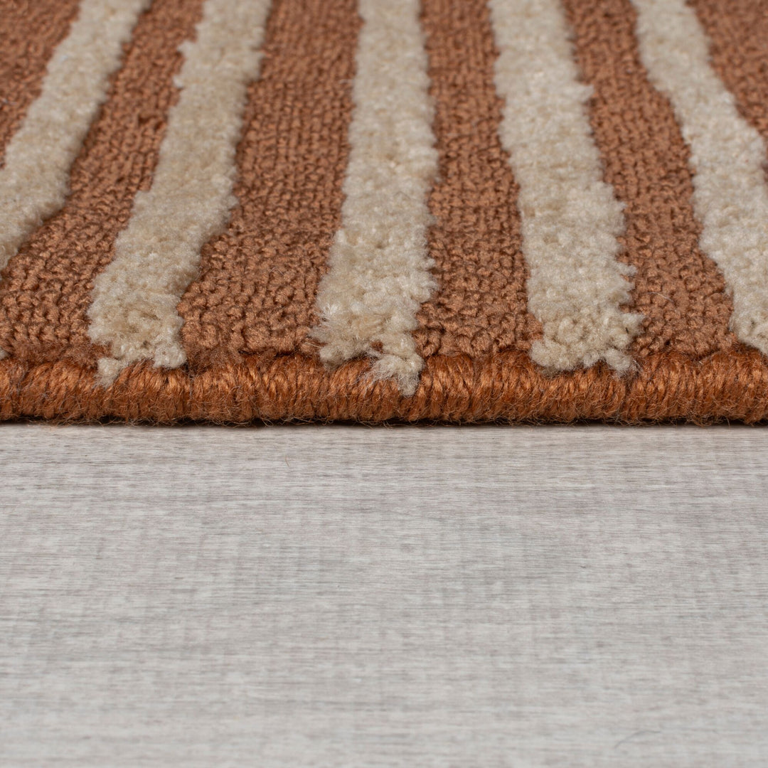 Kurzflor Teppich Geometrisches Labyrinth-Muster Terrakotta 12mm Florhöhe Woll-Look_Läufer_
