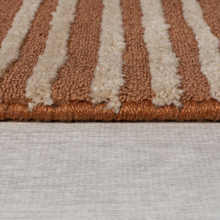Kurzflor Teppich Geometrisches Labyrinth-Muster Terrakotta 12mm Florhöhe Woll-Look_Läufer_