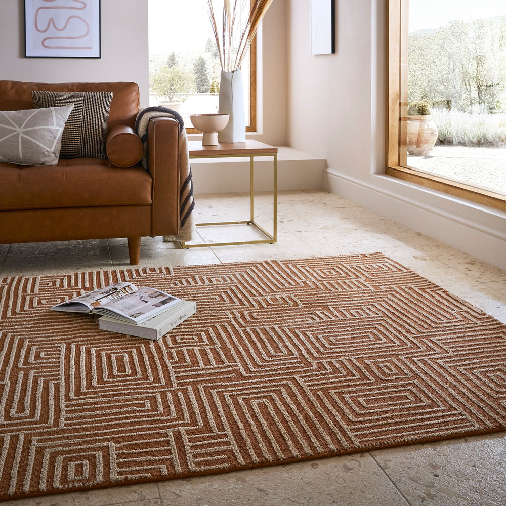 Teppich Kurzflor Labyrinth Muster - Geometrisch - Wohnzimmer_Terrakotta_Rechteckig_
