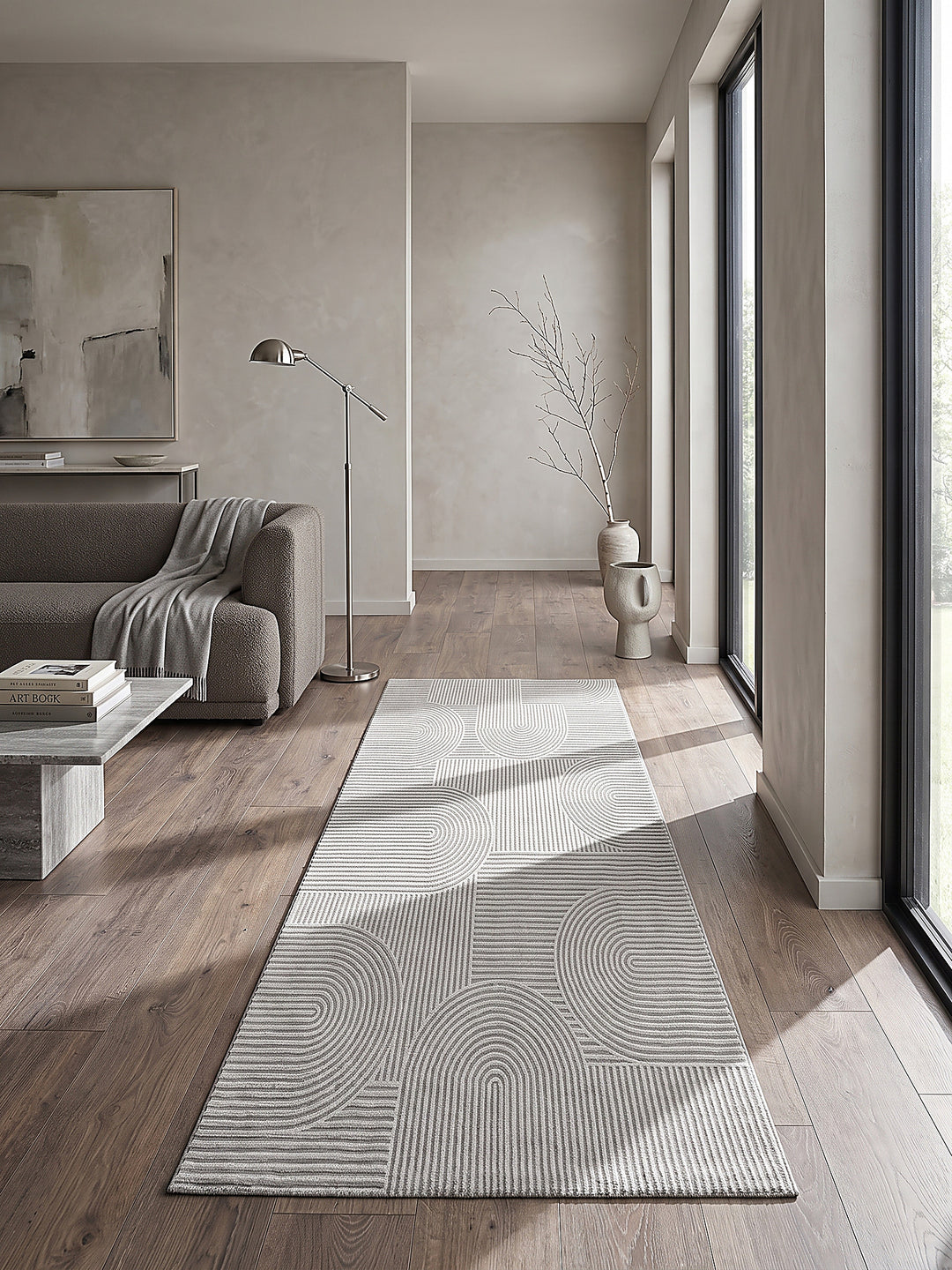 Teppich Grau Läufer im modernen Wohnzimmer_