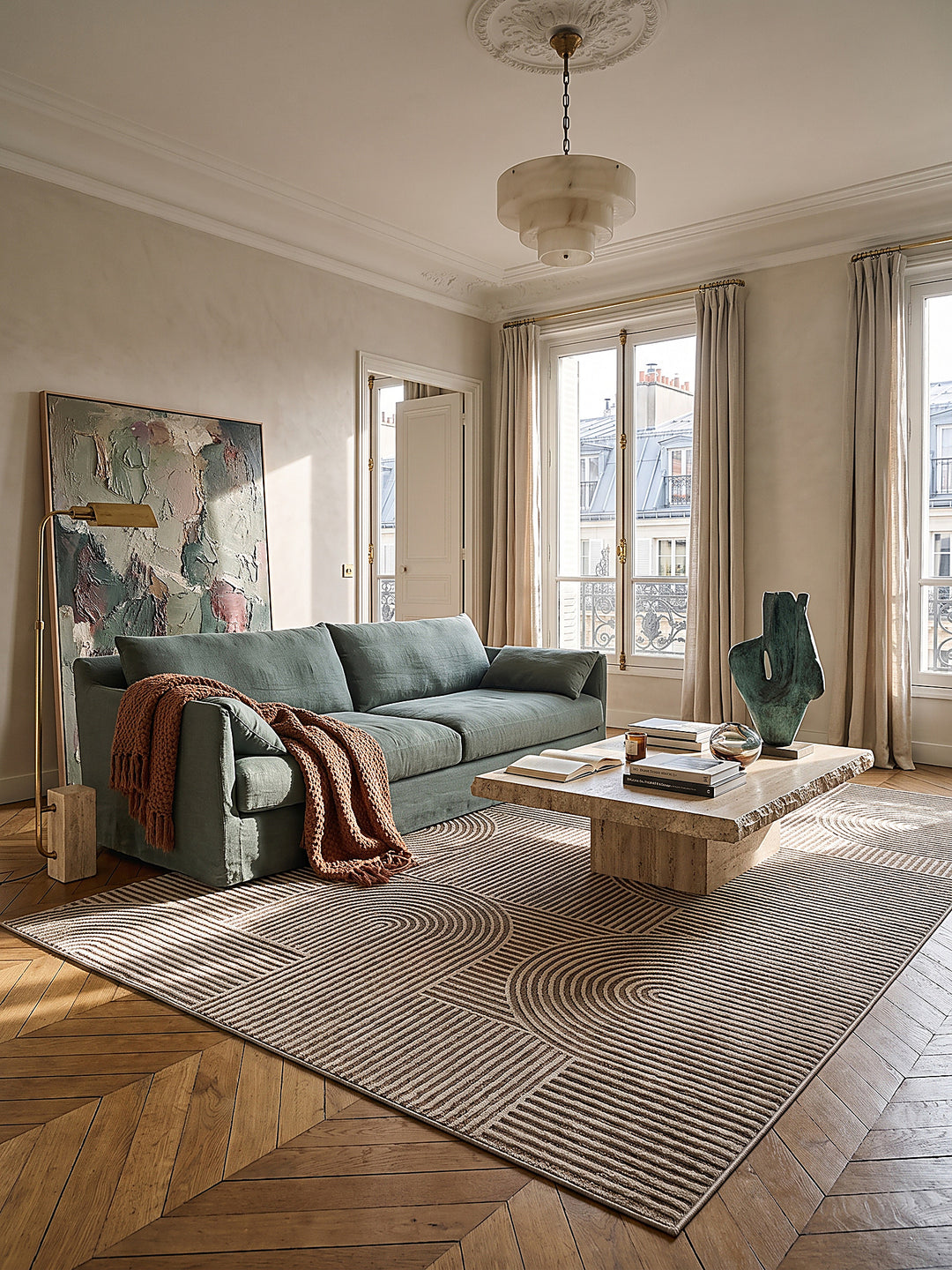Teppich Beige rechteckig im modernen Wohnzimmer_