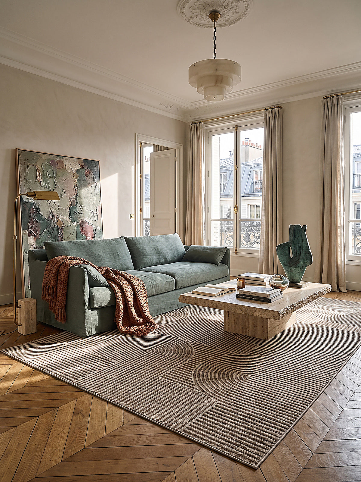 Teppich Beige rechteckig im modernen Wohnzimmer_