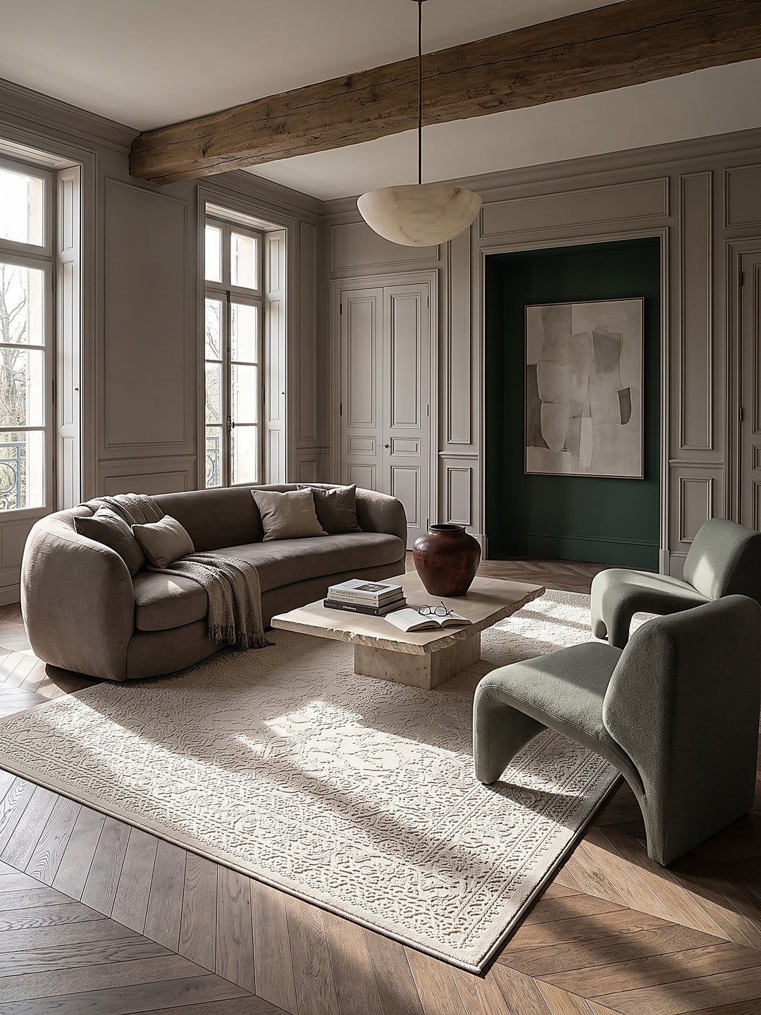 Teppich Creme rechteckig im modernen Wohnzimmer_