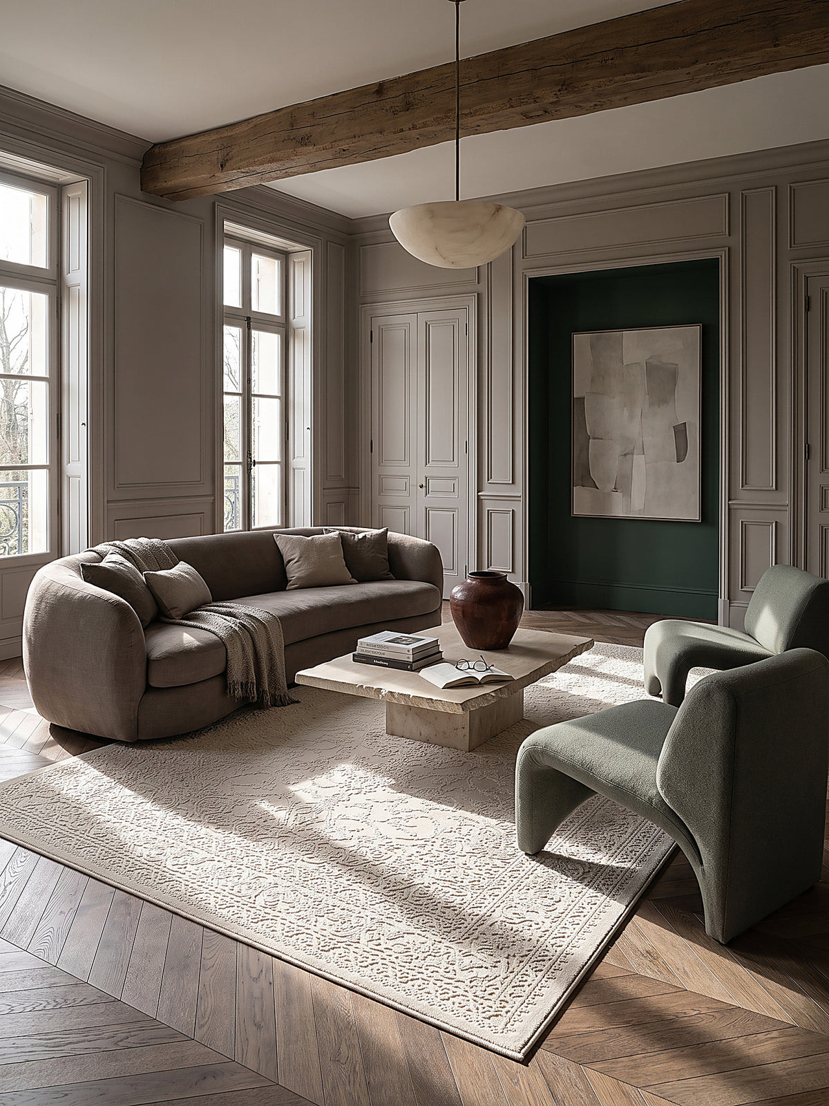 Teppich Creme rechteckig im modernen Wohnzimmer_