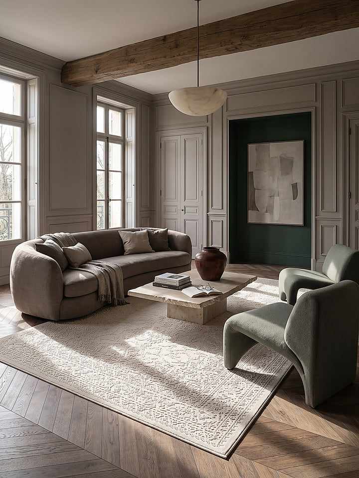 Teppich Creme rechteckig im modernen Wohnzimmer_