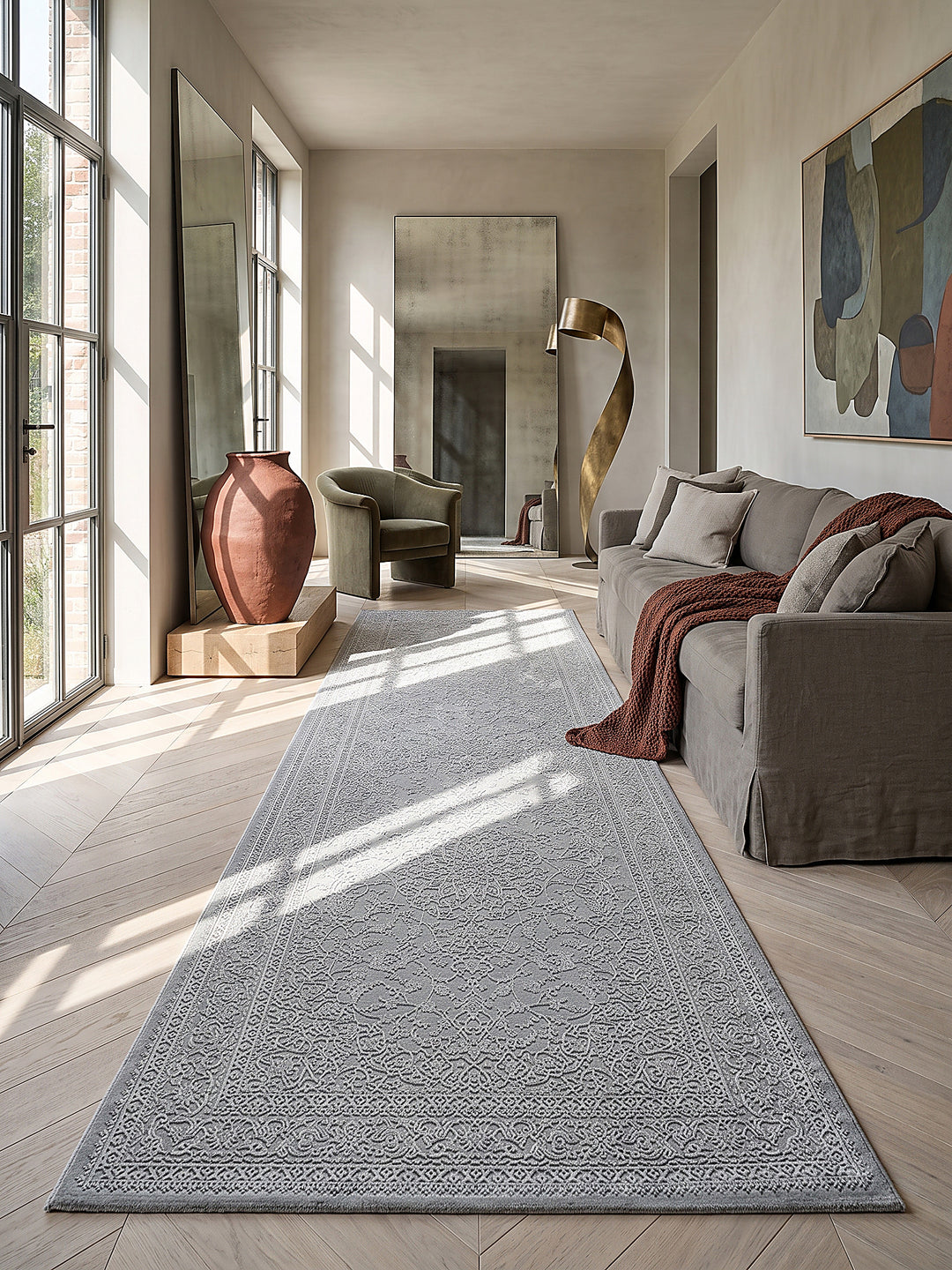 Teppich Grau Läufer im modernen Wohnzimmer_
