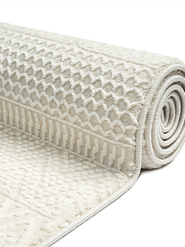 Teppich Creme rechteckig Polyester (recycelt) Wohnzimmer Schlafzimmer Flur KASOS_