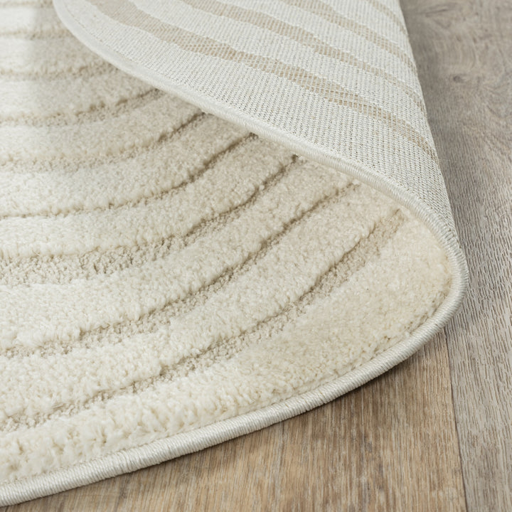 Teppich Creme Abstrakt rund Polyester Wohnzimmer Schlafzimmer Flur Skandinavisch CETINA_