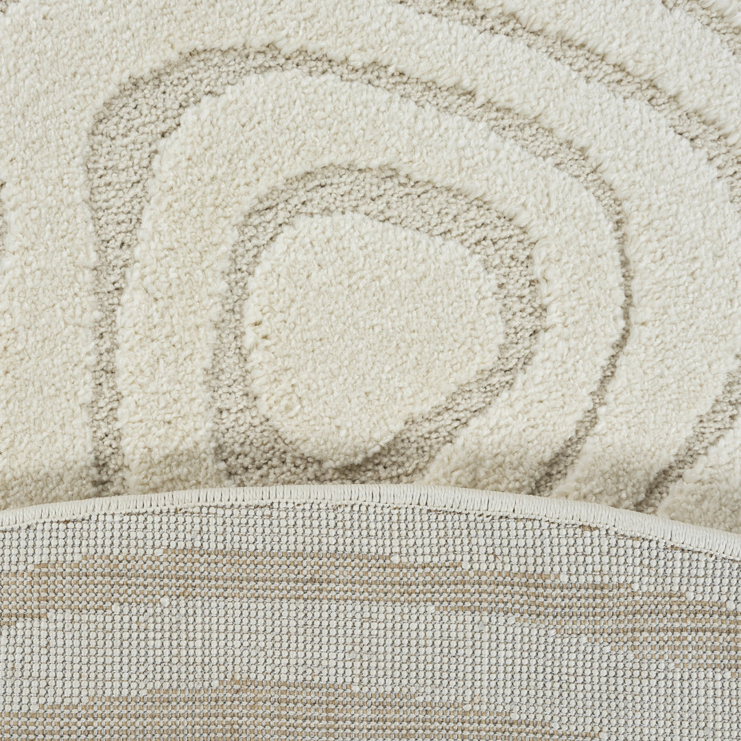 Teppich Creme Abstrakt rund Polyester Skandinavisch Einrichtung Wohnidee Bodenbelag CETINA_
