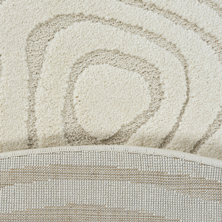 Teppich Creme Abstrakt rund Polyester Skandinavisch Einrichtung Wohnidee Bodenbelag CETINA_
