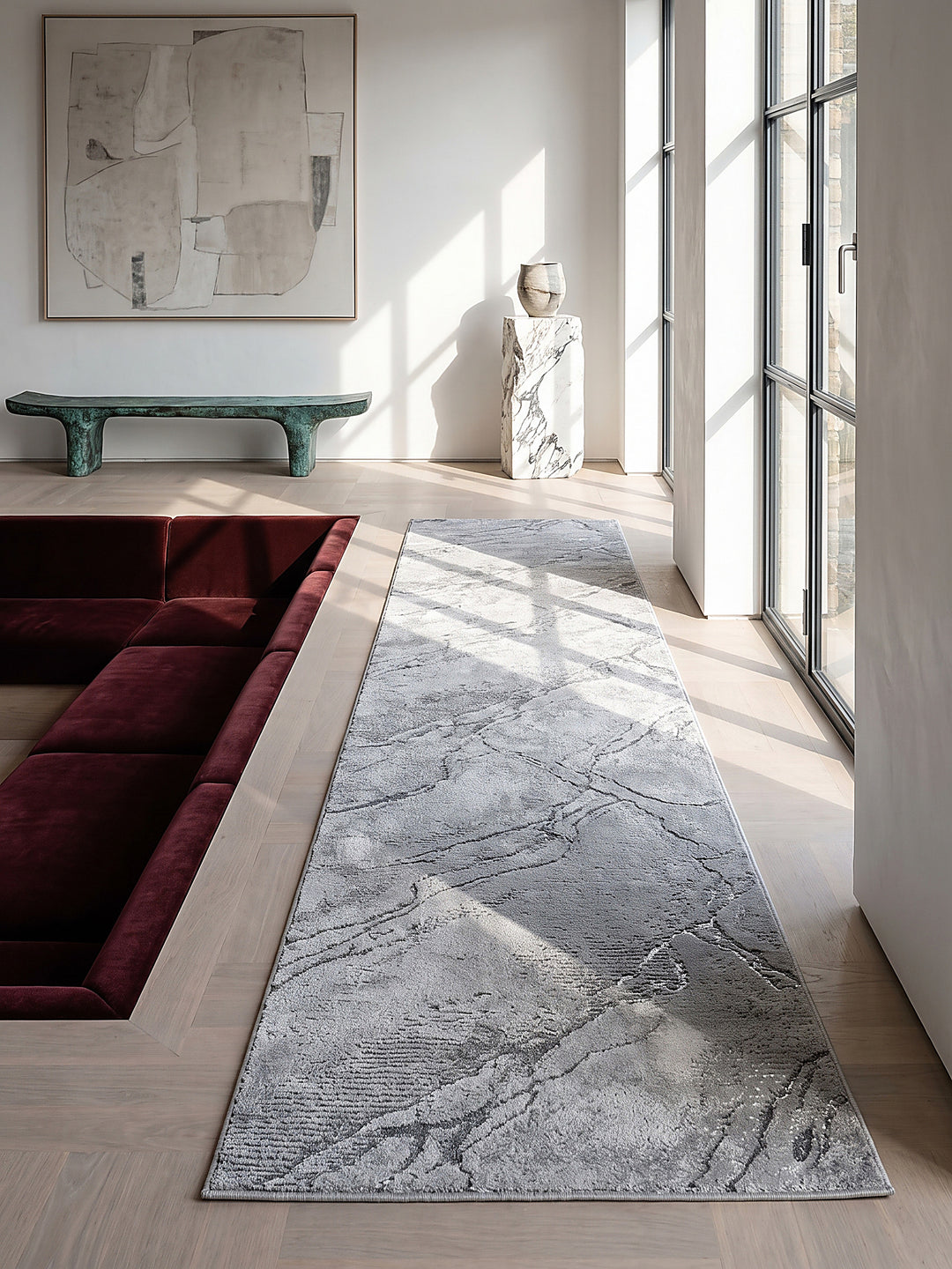 Teppich Grau Läufer im modernen Wohnzimmer_