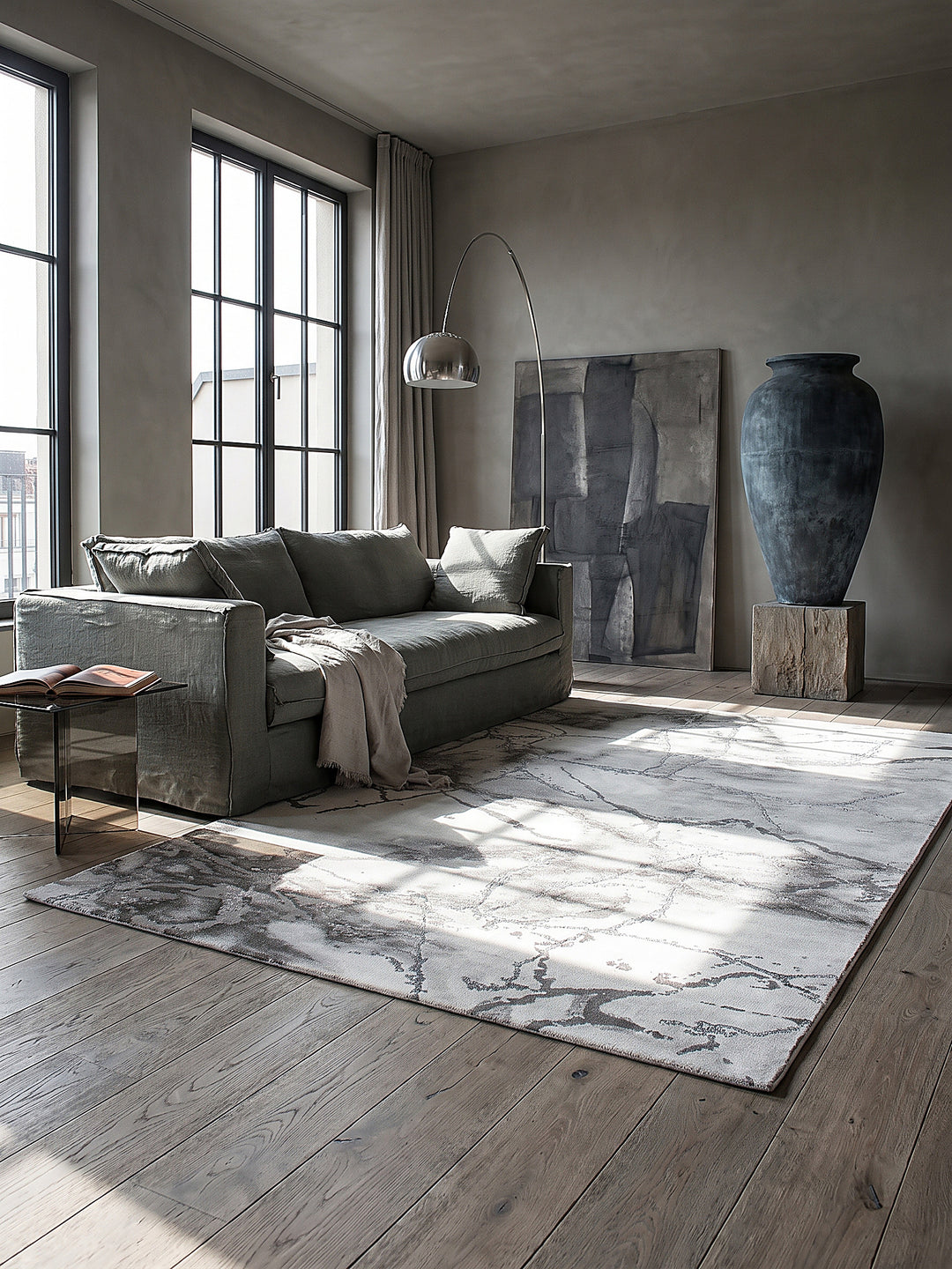 Teppich Grau rechteckig im modernen Wohnzimmer_