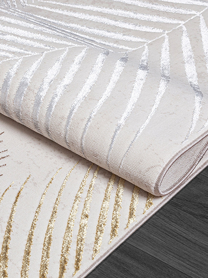 Teppich Creme Floral rund POLYESTER Interieur Wohnaccessoire Boho KAVALA Dekor_