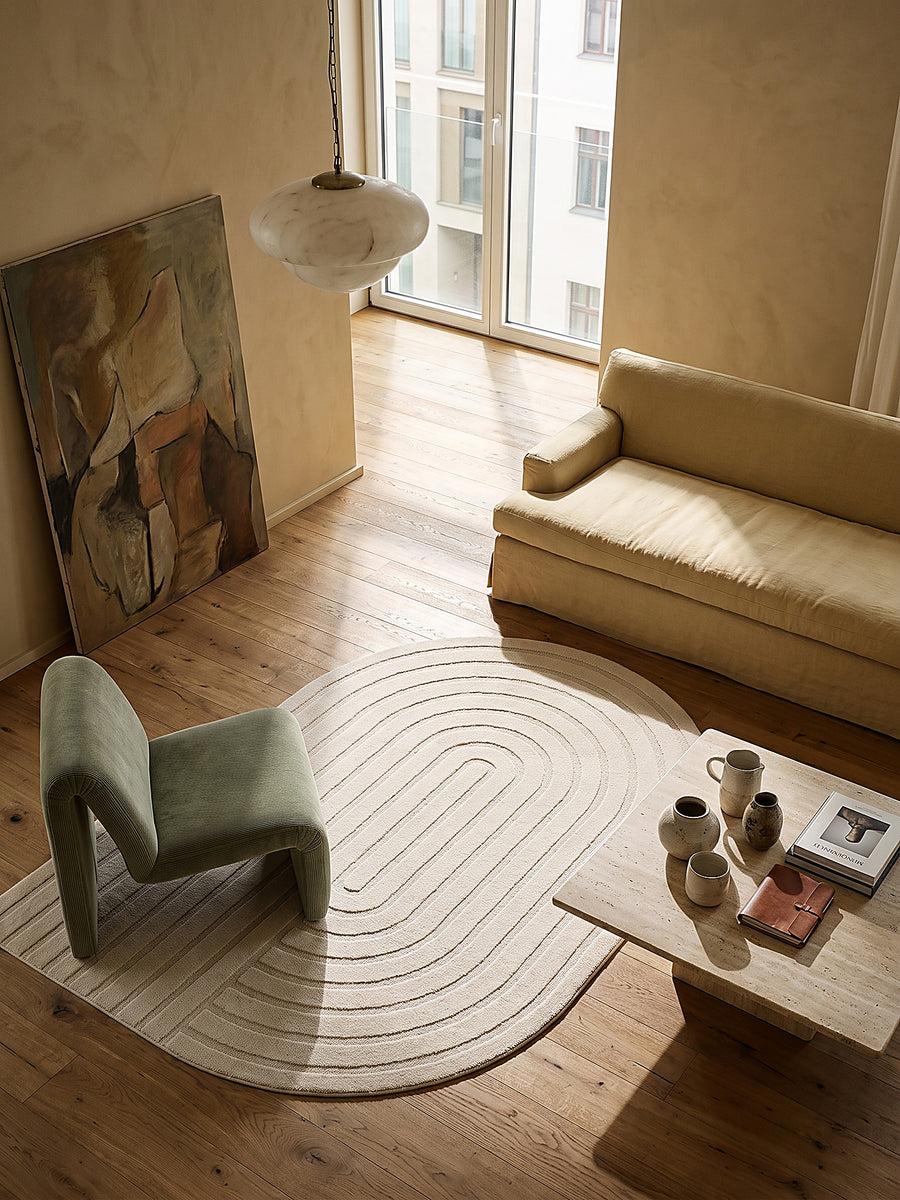 Teppich Creme oval Draufsicht_
