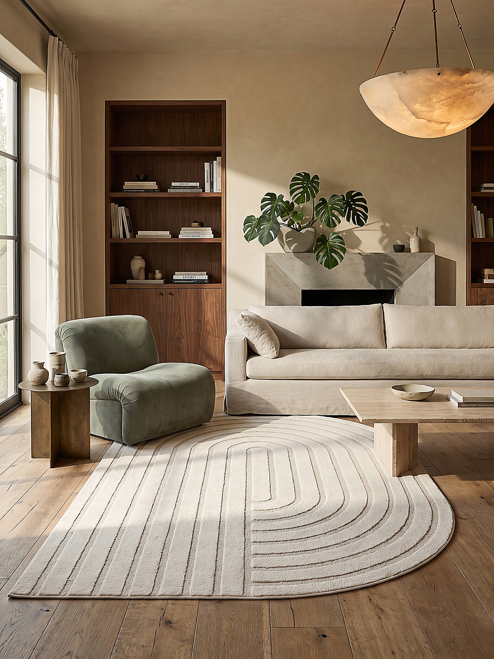 Teppich Creme oval im modernen Wohnzimmer_