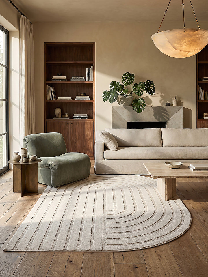 Teppich Creme oval im modernen Wohnzimmer_