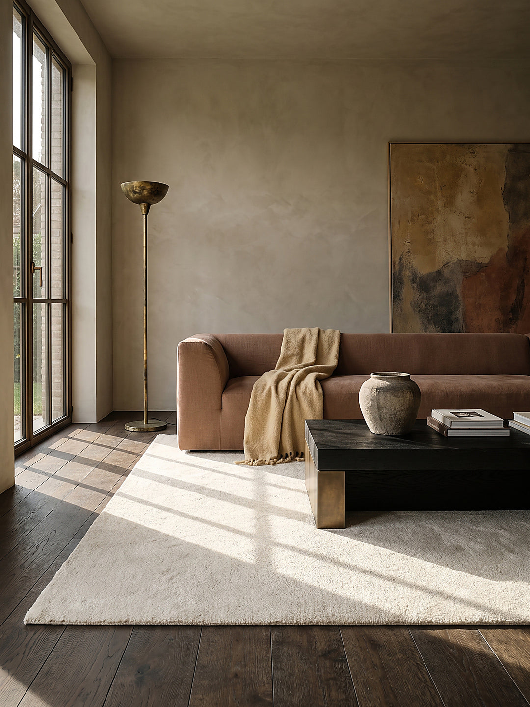 Teppich Creme rechteckig im modernen Wohnzimmer_