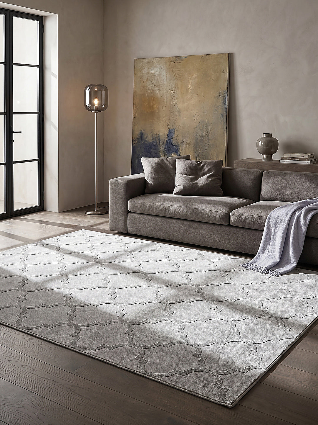 Teppich Grau Läufer im modernen Wohnzimmer_