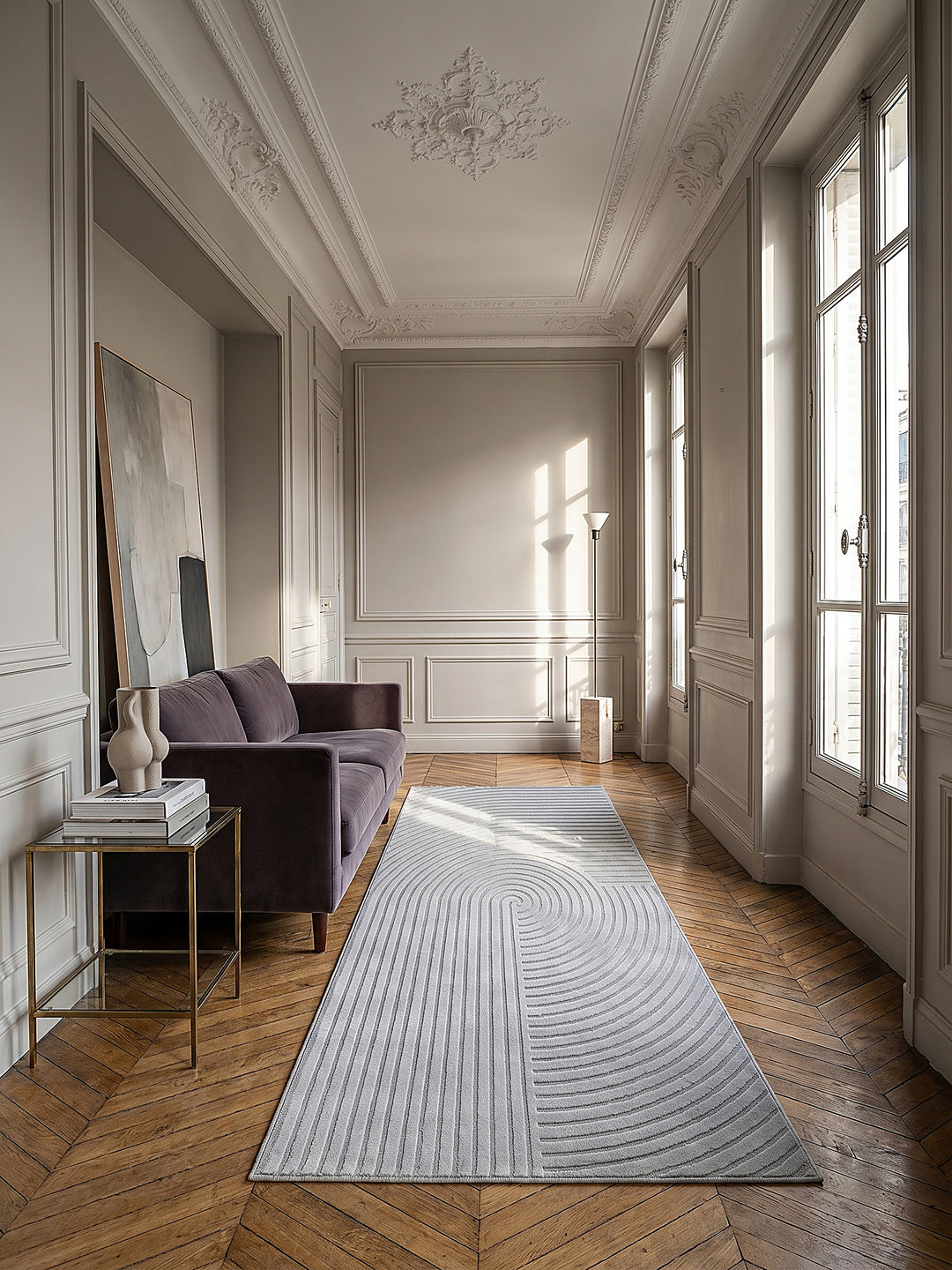 Teppich Grau Läufer im modernen Wohnzimmer_