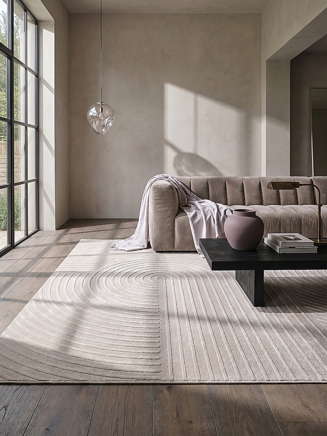 Teppich Beige rechteckig im modernen Wohnzimmer_