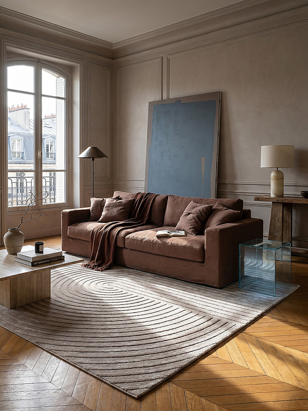 Teppich Taupe rechteckig im modernen Wohnzimmer_