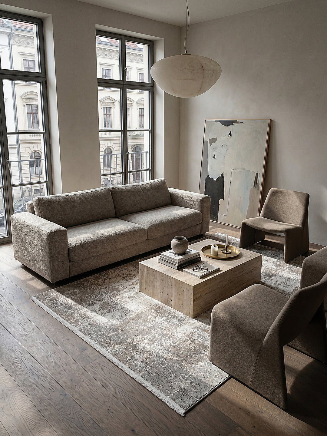 Teppich Greige rechteckig Editorial Styling_
