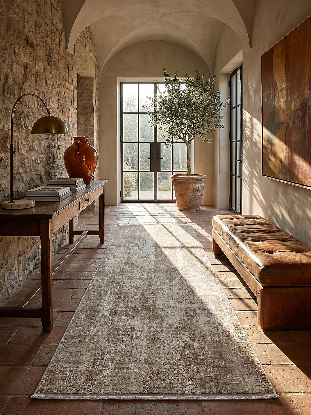 Teppich Beige Läufer im modernen Wohnzimmer_