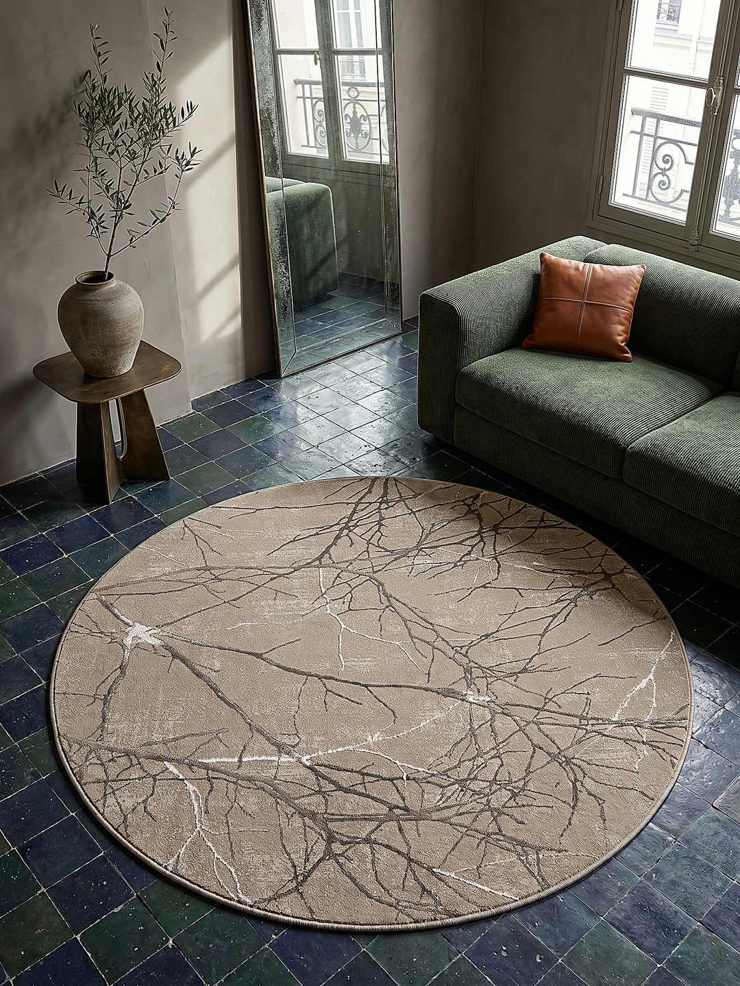 Teppich Beige rund Draufsicht_