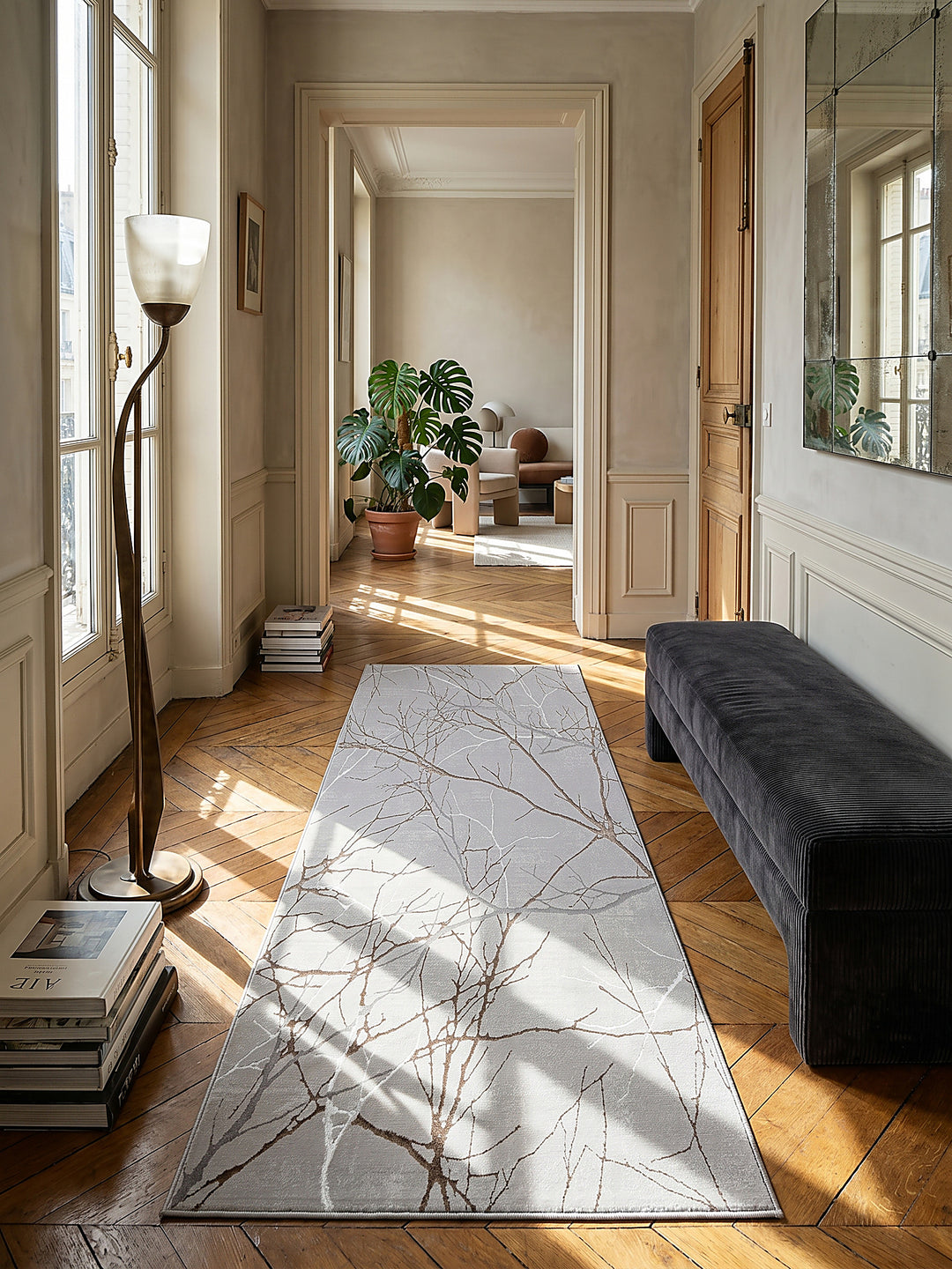 Teppich Grau Läufer im modernen Wohnzimmer_