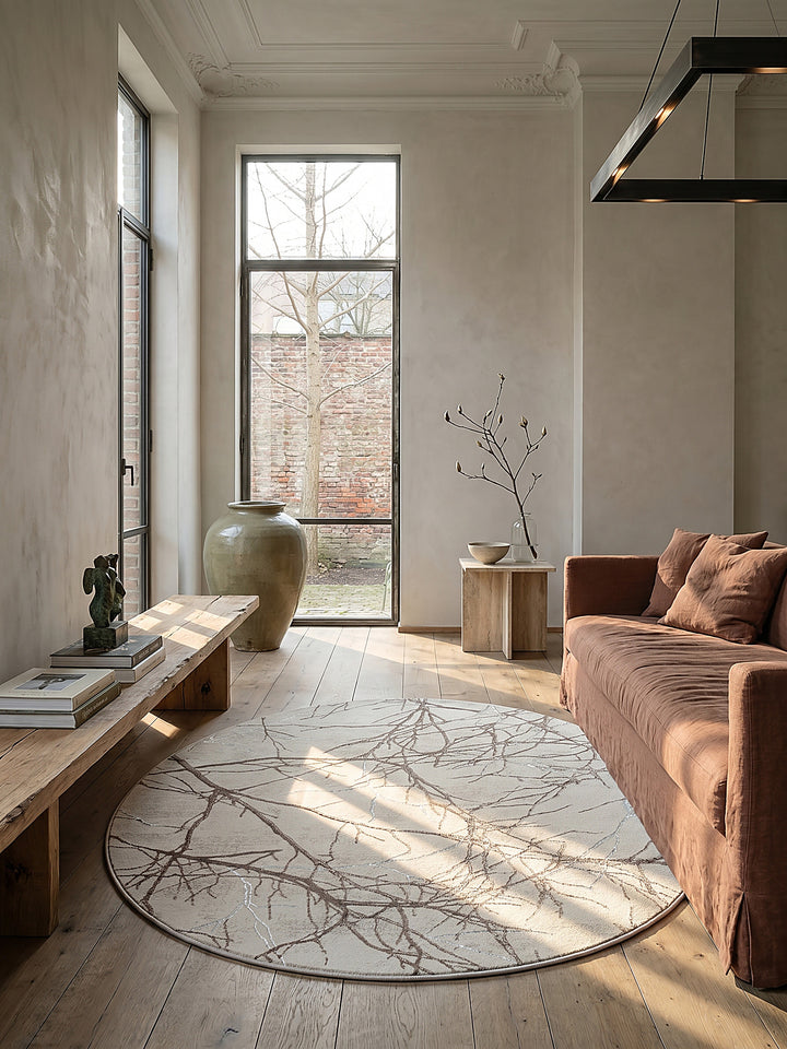 Teppich Creme rund im modernen Wohnzimmer_