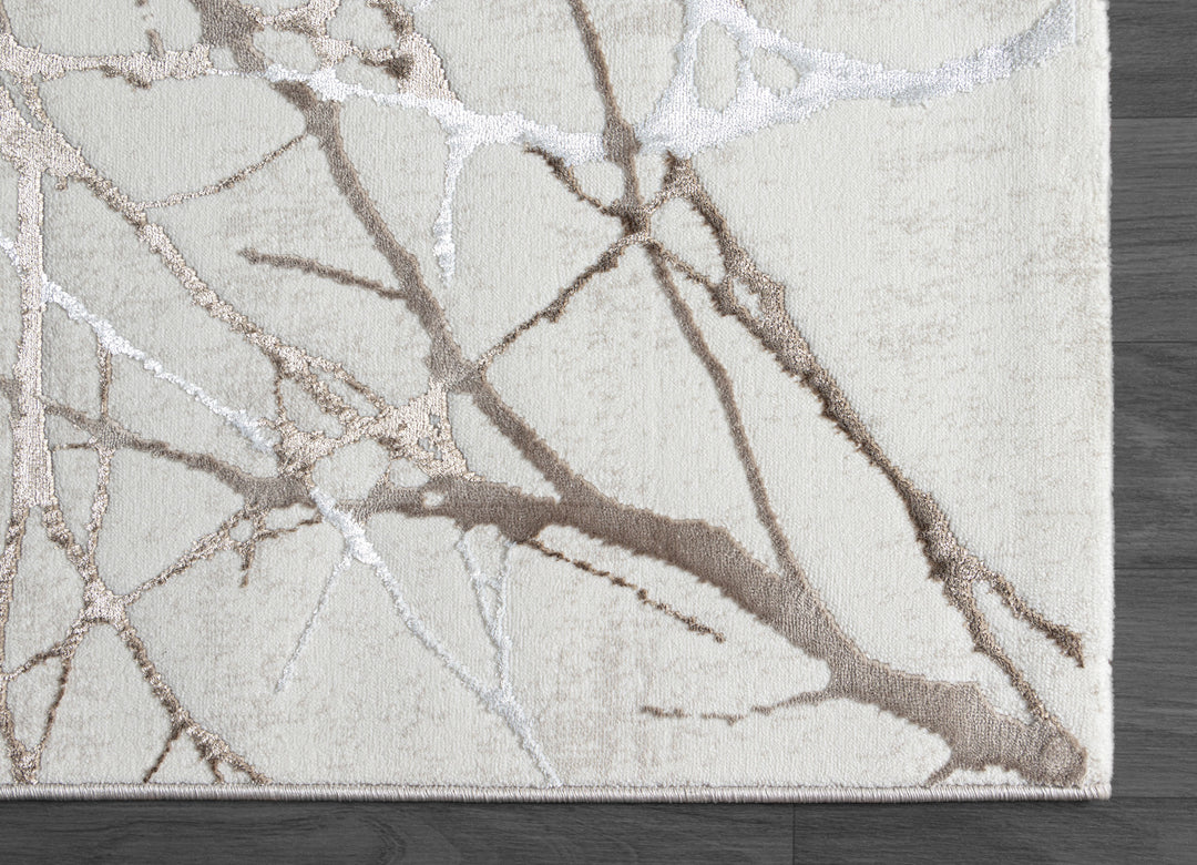 Teppich Creme Floral rund POLYESTER Wohnzimmer Schlafzimmer Flur Modern KAVALA_