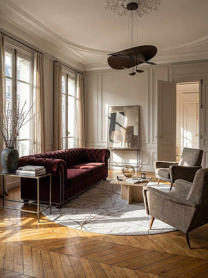 Teppich Grau rund im modernen Wohnzimmer_