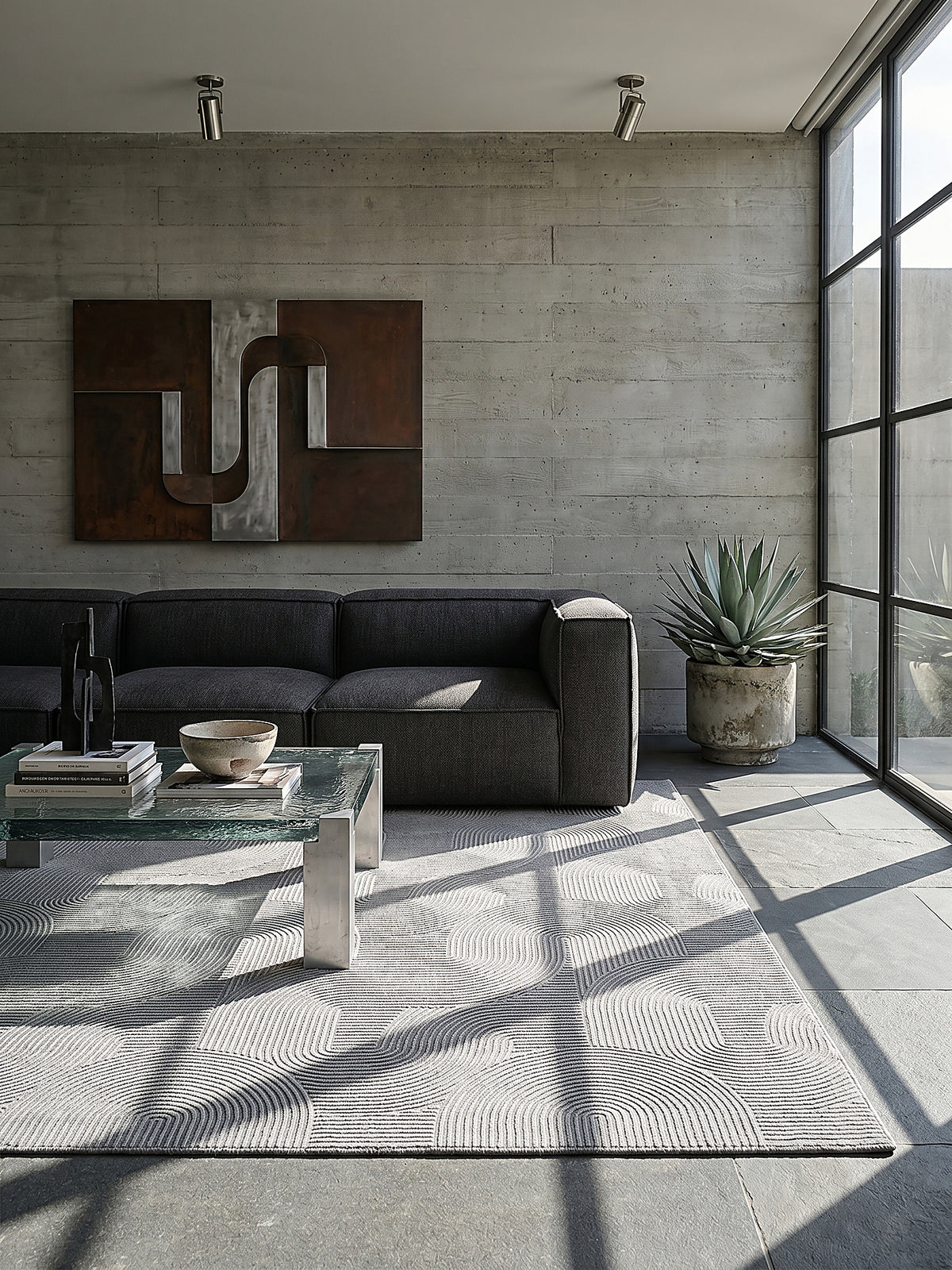 Teppich Grau quadratisch im modernen Wohnzimmer