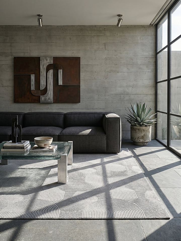 Teppich Grau quadratisch im modernen Wohnzimmer_