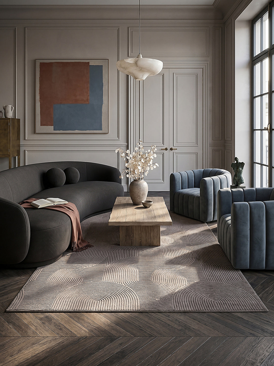 Teppich Beige rechteckig im modernen Wohnzimmer_