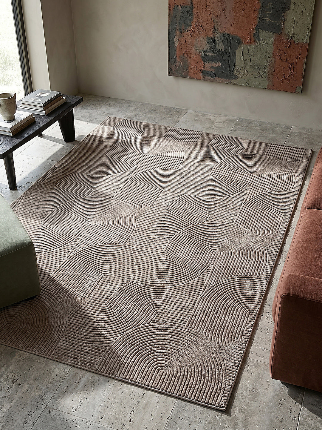 Teppich Beige rechteckig Draufsicht_