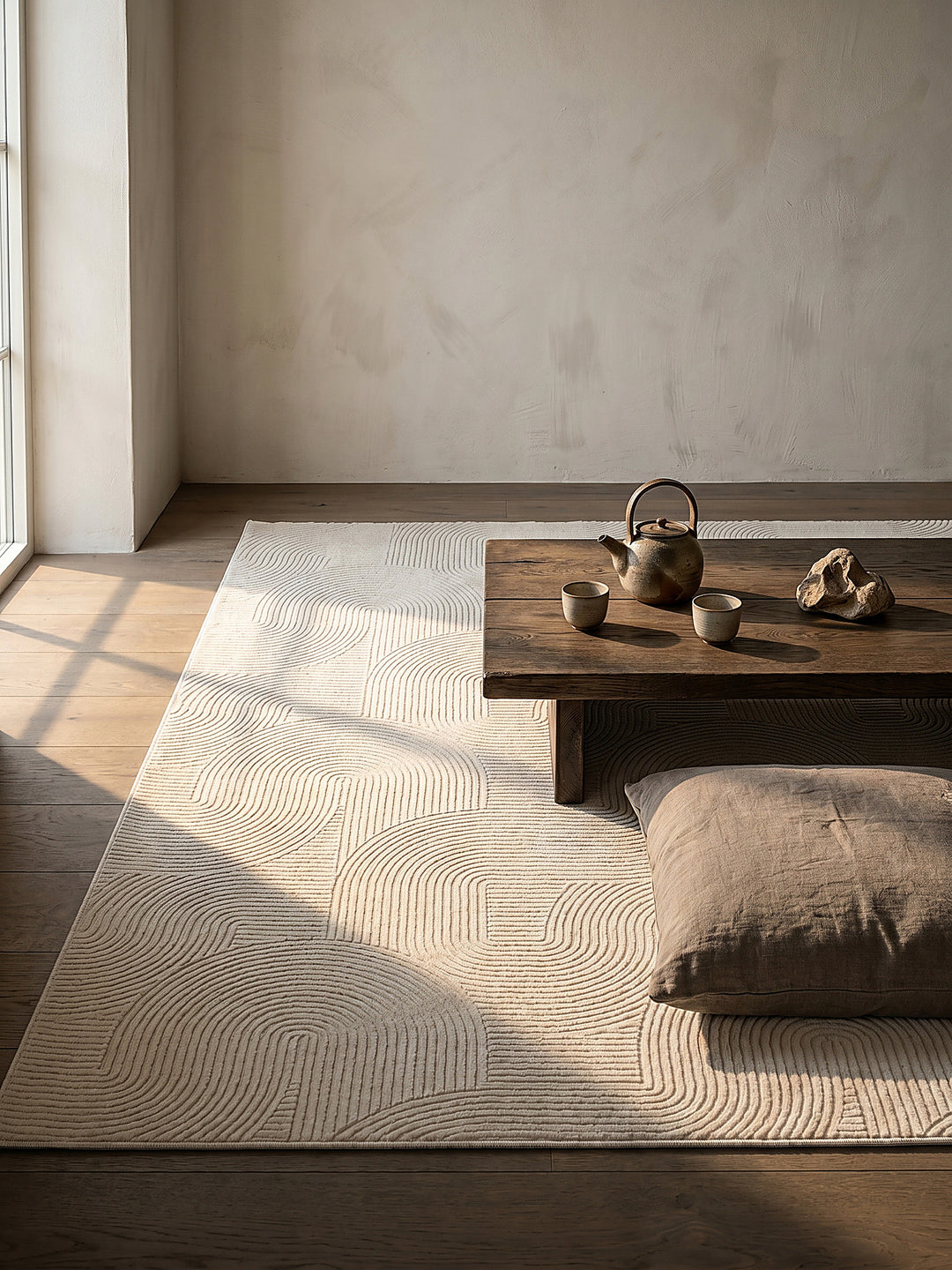 Teppich Creme quadratisch gemütliche Wohnszene_