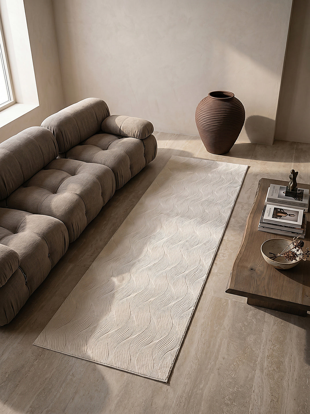 Teppich Creme Läufer Draufsicht_