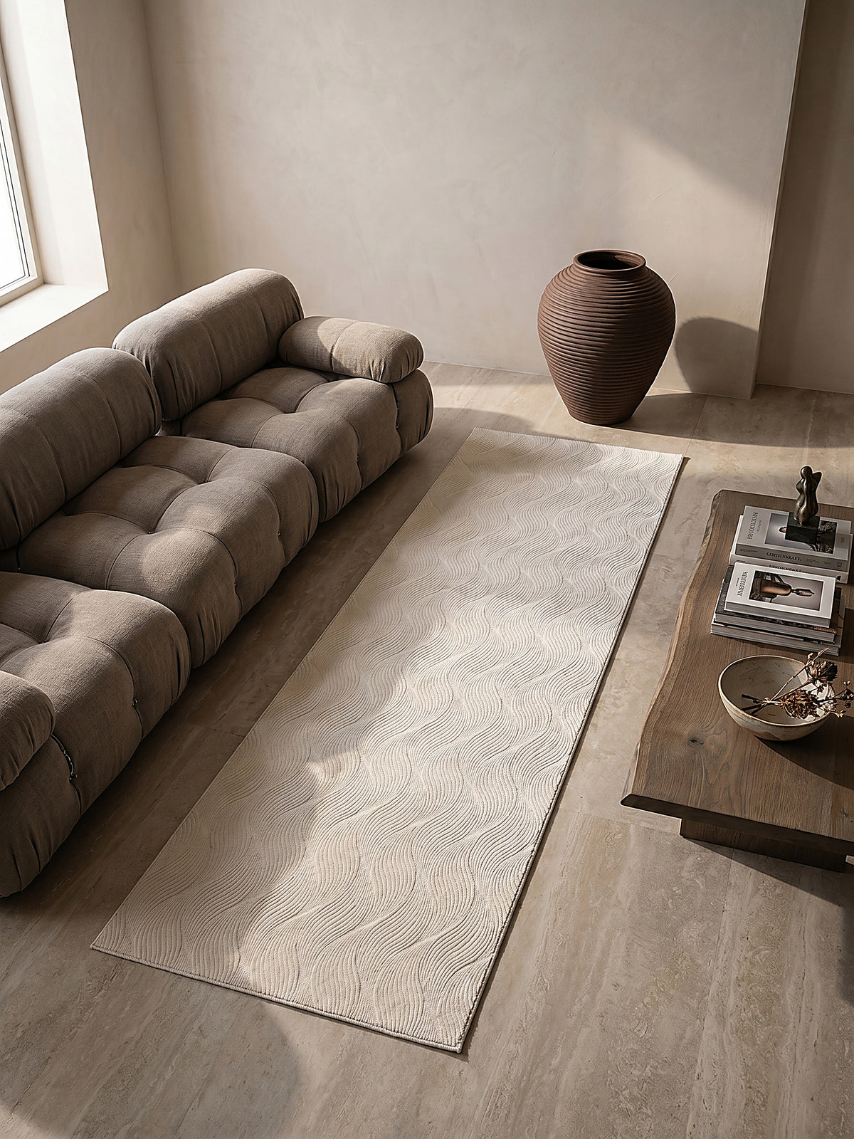 Teppich Creme Läufer Draufsicht_