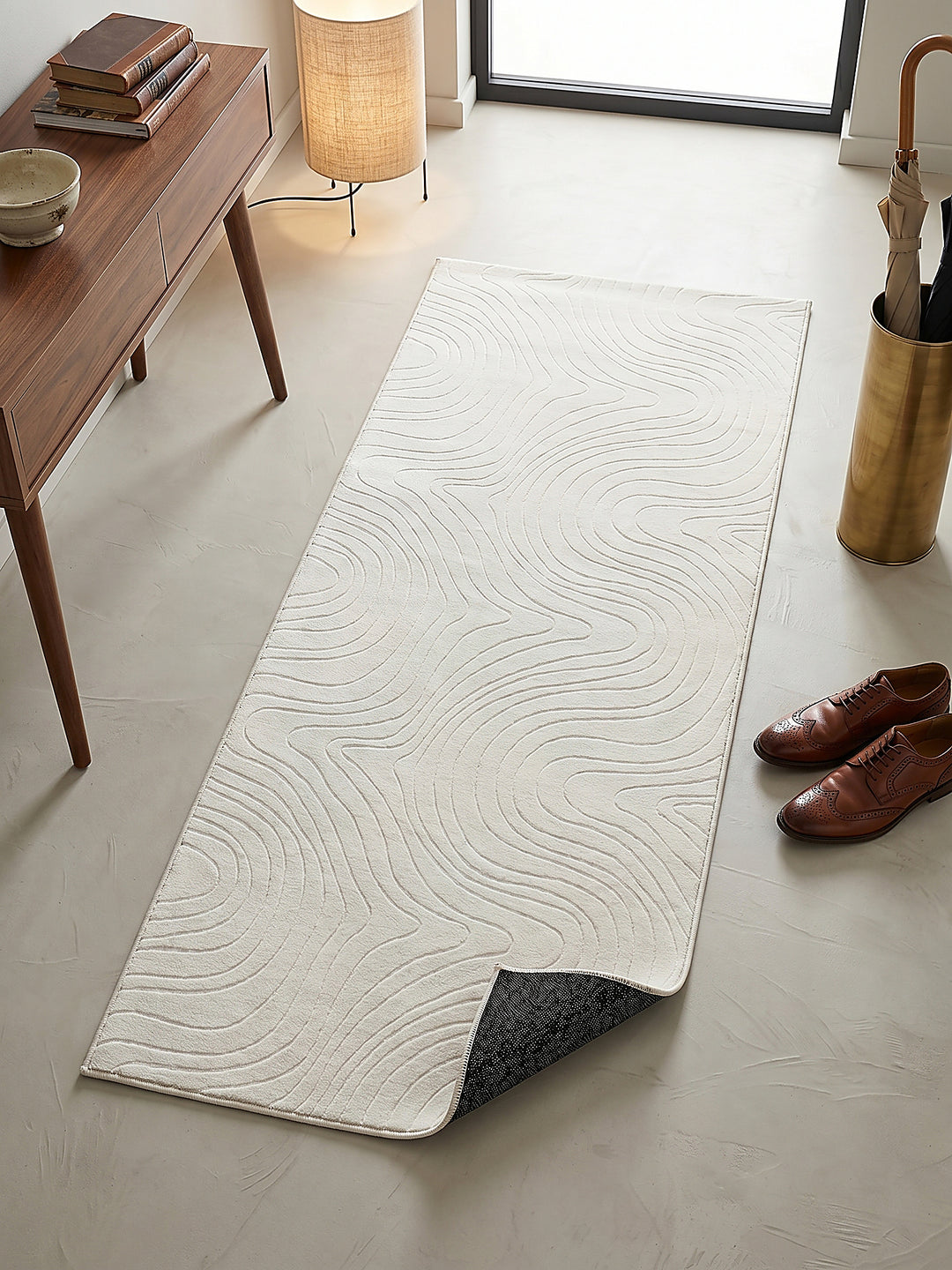Teppich Creme Läufer Draufsicht_