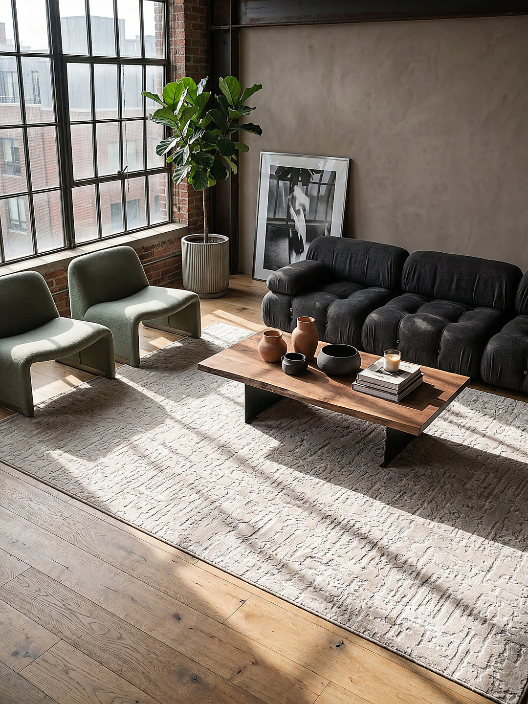 Teppich Beige rechteckig im modernen Wohnzimmer_